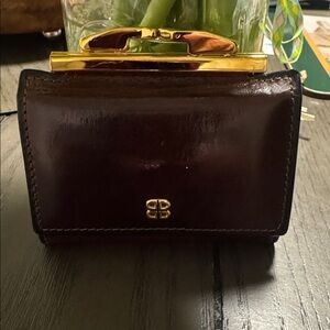 Bosca VTG Hand Stained Hide Brown Leather Mini Wallet - Kiss Lock Coin